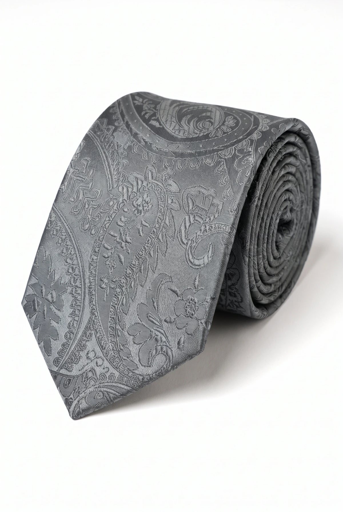 Conjunto de gravata masculina cinza com estampa paisley