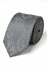 Conjunto de gravata masculina cinza com estampa paisley