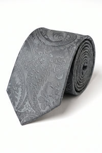 Conjunto de gravata masculina cinza com estampa paisley