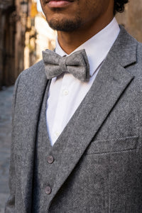 Gravata borboleta masculina de tweed cinza