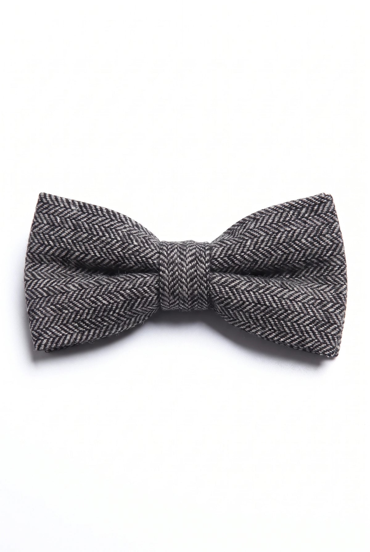 Gravata borboleta masculina em tweed cinza com mistura de lã.