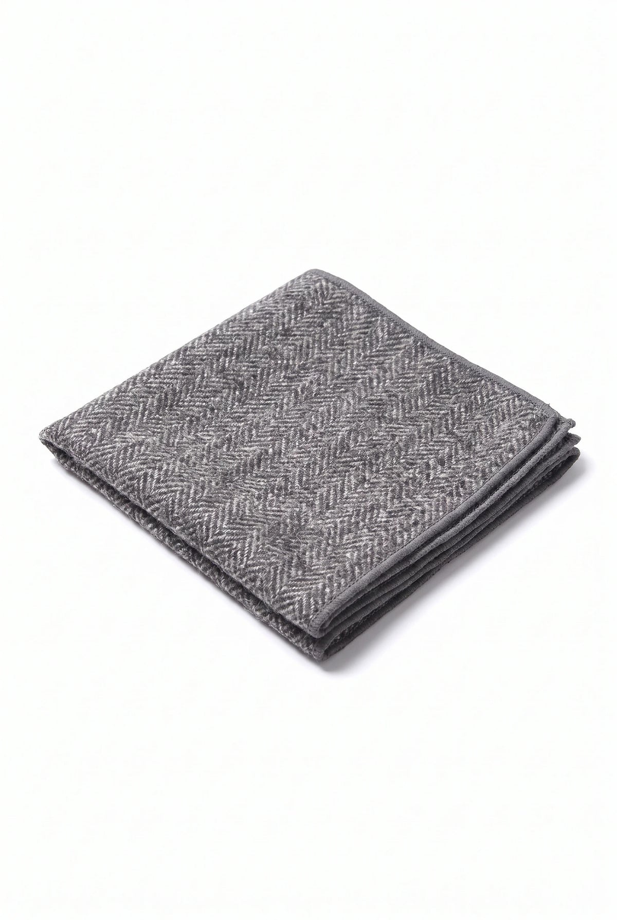 Lenço de bolso masculino em tweed cinza com mistura de lã.