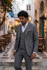Lenço de bolso masculino em tweed cinza com mistura de lã.