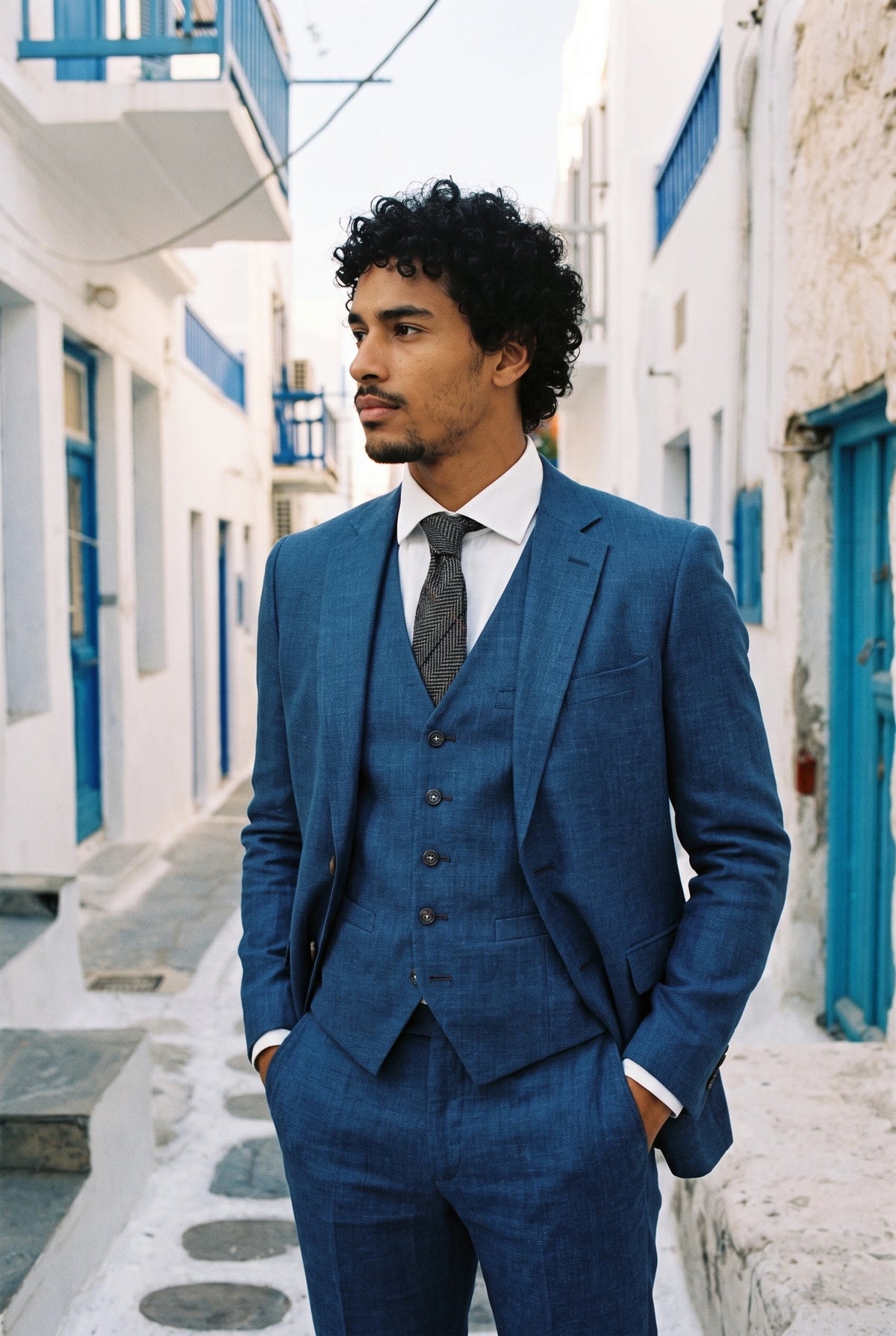 Gravata masculina em tweed cinza de lã mista