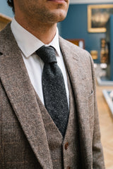 Gravata masculina em tweed cinza de lã mista