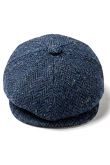 Boné masculino de tweed azul espinha de peixe com 8 painéis