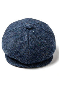 Boné masculino de tweed azul espinha de peixe com 8 painéis
