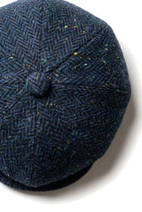 Boné masculino de tweed azul espinha de peixe com 8 painéis