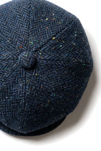 Boné masculino de tweed azul espinha de peixe com 8 painéis