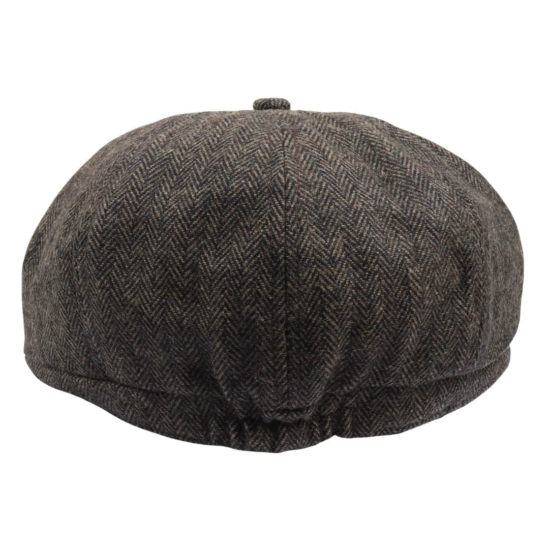 Boina masculina clássica estilo jornaleiro em espinha de peixe - Marrom