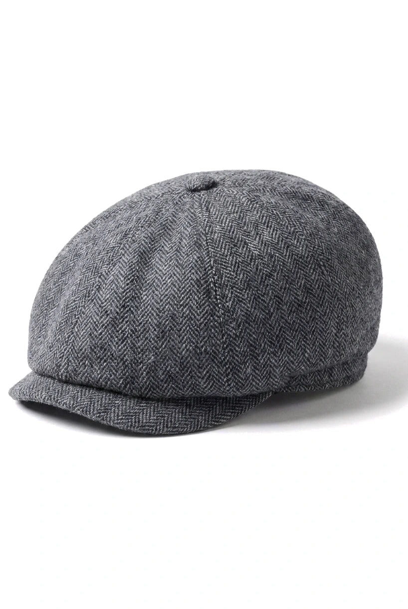 Boina masculina clássica estilo jornaleiro com estampa espinha de peixe - Cinza