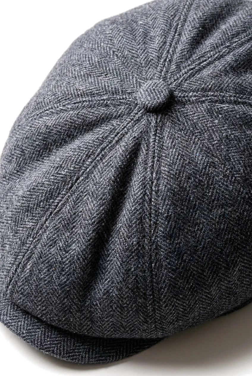 Boina masculina clássica estilo jornaleiro com estampa espinha de peixe - Cinza