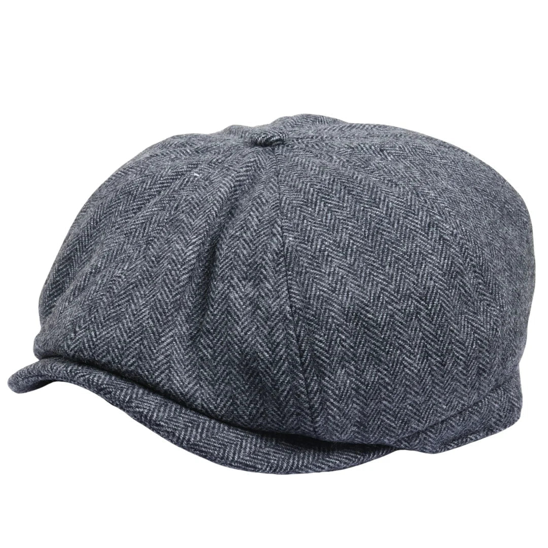 Boina masculina clássica estilo jornaleiro com estampa espinha de peixe - Cinza
