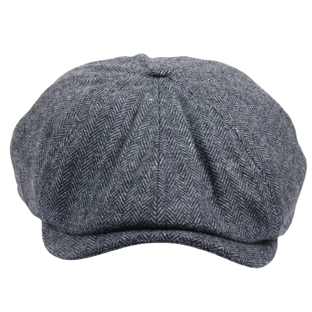 Boina masculina clássica estilo jornaleiro com estampa espinha de peixe - Cinza