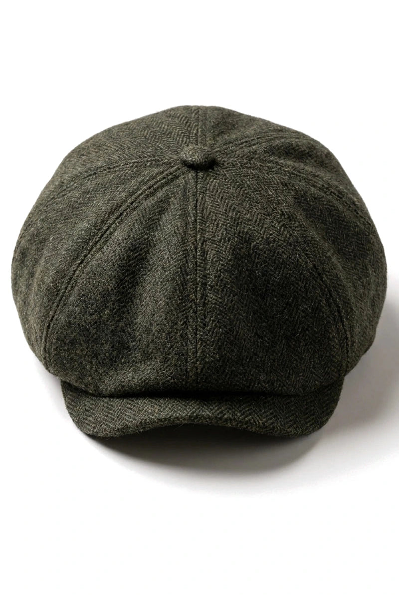 Boina masculina clássica estilo jornaleiro em espinha de peixe - Verde Oliva