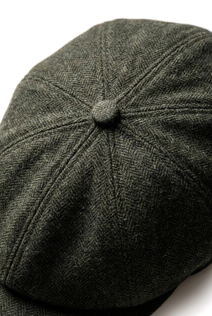 Boina masculina clássica estilo jornaleiro em espinha de peixe - Verde Oliva