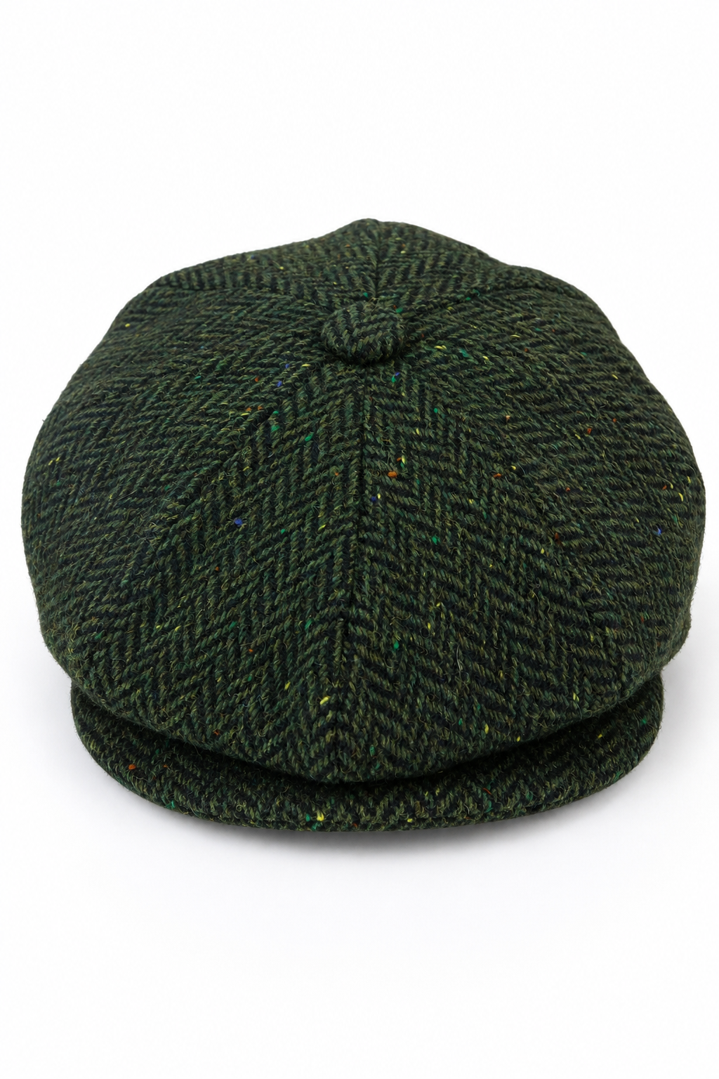 Boné masculino de tweed espinha de peixe com 8 painéis, cor oliva.