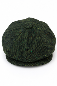 Boné masculino de tweed espinha de peixe com 8 painéis, cor oliva.