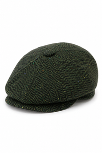 Boné masculino de tweed espinha de peixe com 8 painéis, cor oliva.