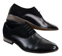 Sapatos masculinos de couro italiano e camurça com cadarço, estilo casual elegante, nas cores marrom, azul marinho e preto.
