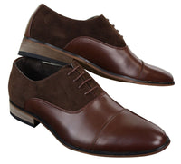 Sapatos masculinos de couro italiano e camurça com cadarço, estilo casual elegante, nas cores marrom, azul marinho e preto.