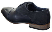 Sapatos masculinos de couro italiano e camurça com cadarço, estilo casual elegante, nas cores marrom, azul marinho e preto.