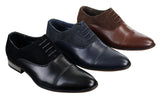 Sapatos masculinos de couro italiano e camurça com cadarço, estilo casual elegante, nas cores marrom, azul marinho e preto.