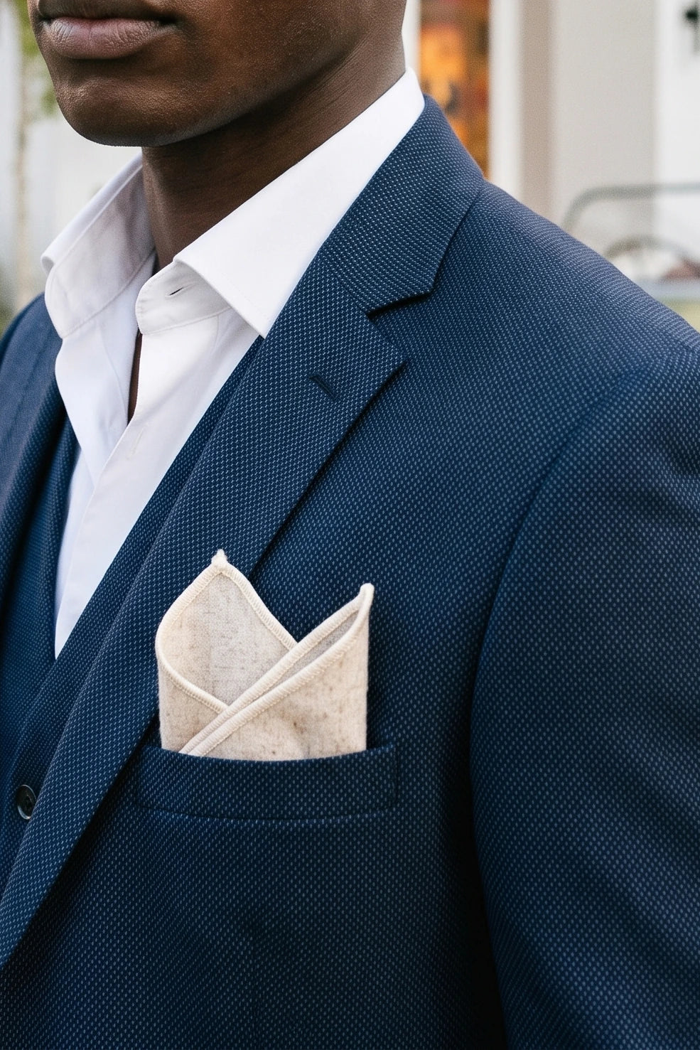 Lenço de bolso masculino em tweed de lã na cor marfim