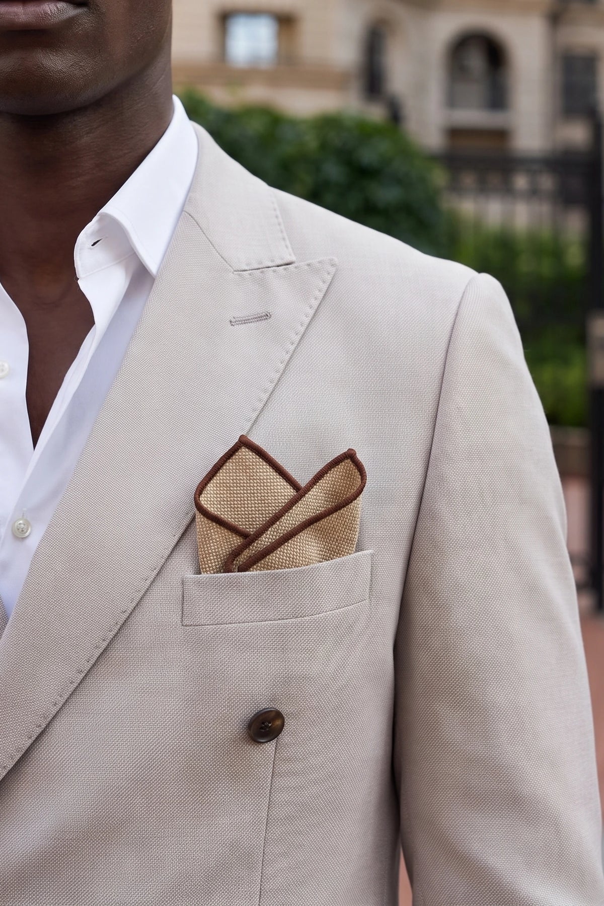 Lenço de bolso masculino em tweed cáqui