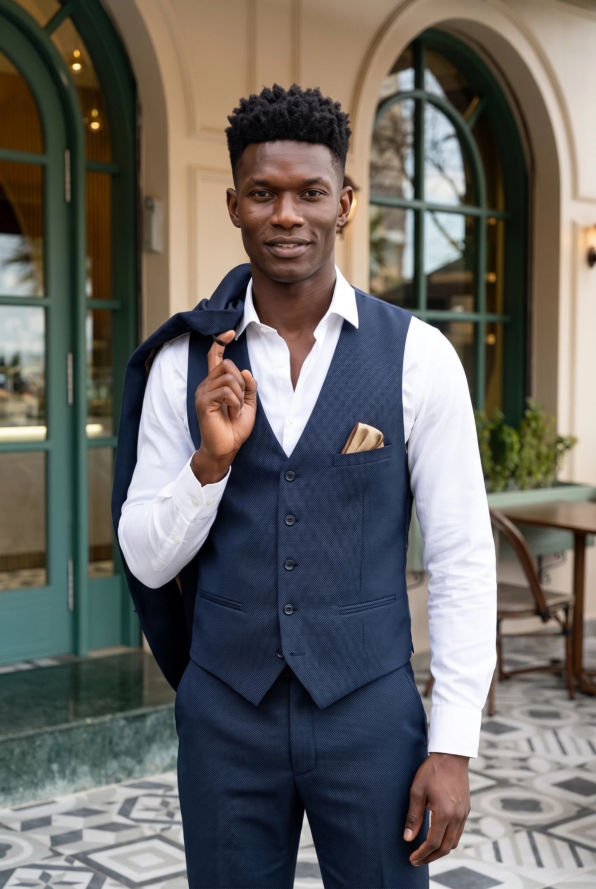 Lenço de bolso masculino em tweed cáqui