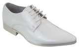 Sapatos masculinos elegantes de couro com cadarço, forrados e ideais para festas e casamentos. Modelo italiano de bico fino e verniz brilhante.