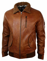 Jaqueta masculina de couro legítimo com capuz e forro de pele, estilo bomber aviador vintage marrom retrô-bege.