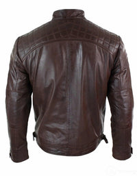 Jaqueta masculina estilo motociclista retrô em couro legítimo, com zíper, macia, preta e marrom.