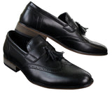 Sapatos masculinos de couro estilo brogue com borla, mocassins clássicos vintage retrô para dirigir.