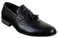 Sapatos masculinos de couro estilo brogue com borla, mocassins clássicos vintage retrô para dirigir.