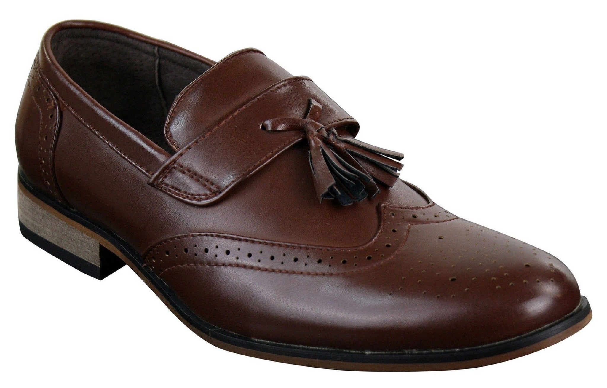 Sapatos masculinos de couro estilo brogue com borla, mocassins clássicos vintage retrô para dirigir.