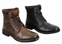 Botas militares de cano curto estilo militar retrô, masculinas, em couro camurça PU com forro de lã.