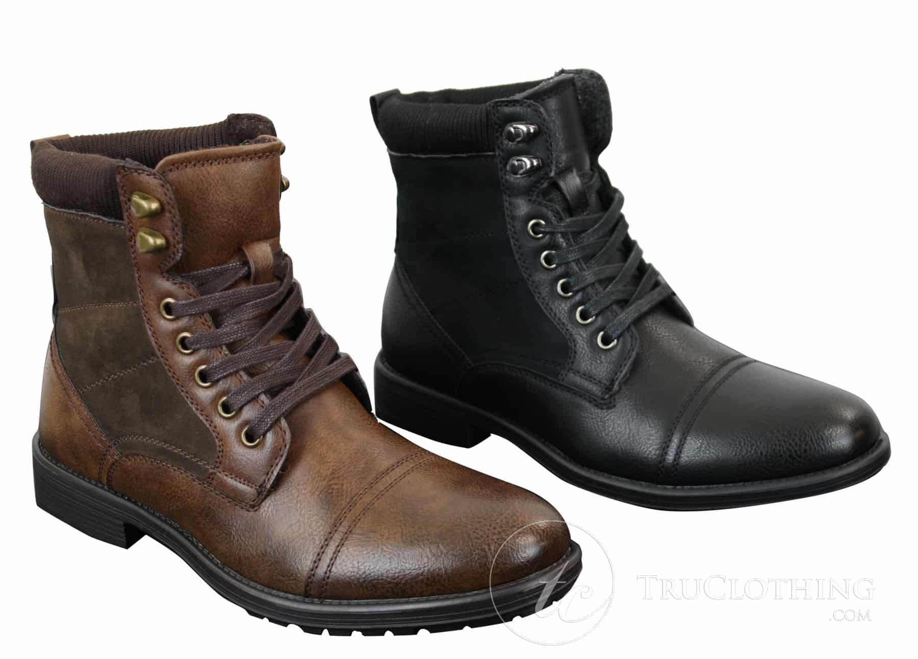 Botas militares de cano curto estilo militar retrô, masculinas, em couro camurça PU com forro de lã.