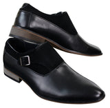 Sapatos masculinos de couro e camurça, modelo slip-on com fivela, de designer italiano, elegantes, casuais e formais.