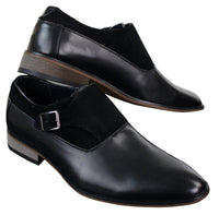 Sapatos masculinos de couro e camurça, modelo slip-on com fivela, de designer italiano, elegantes, casuais e formais.