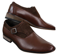 Sapatos masculinos de couro e camurça, modelo slip-on com fivela, de designer italiano, elegantes, casuais e formais.
