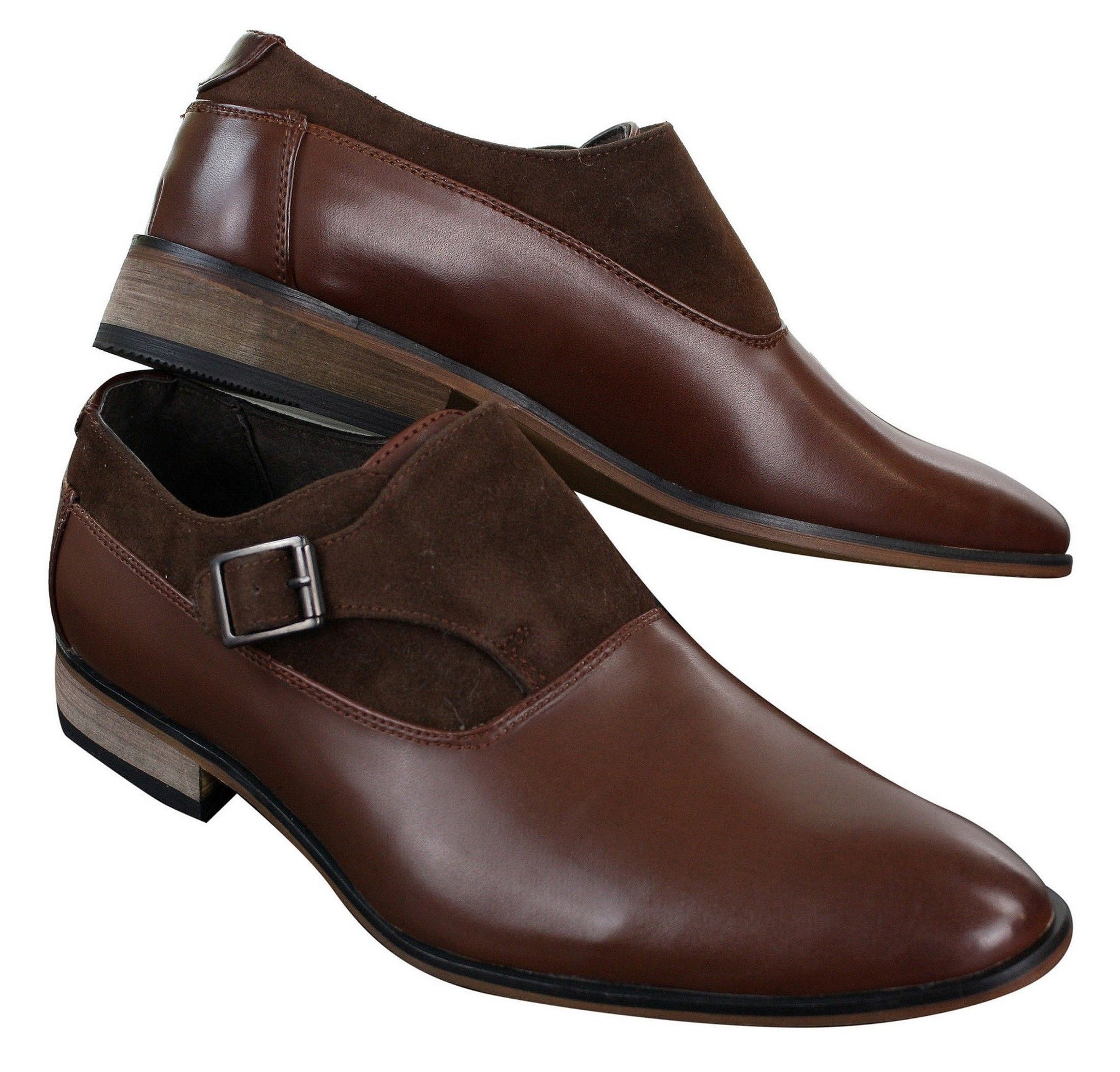Sapatos masculinos de couro e camurça, modelo slip-on com fivela, de designer italiano, elegantes, casuais e formais.
