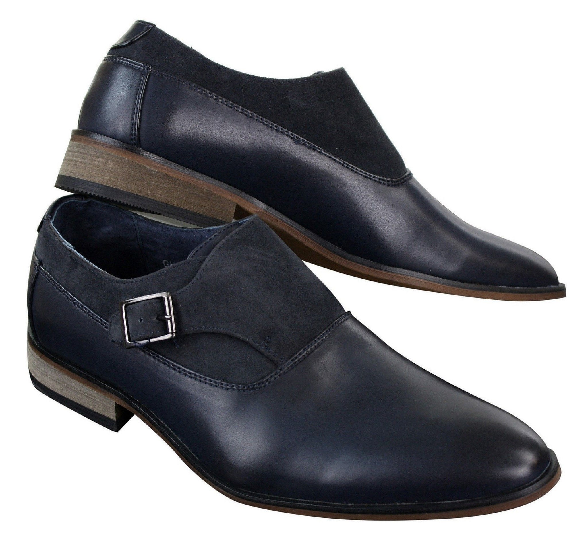 Sapatos masculinos de couro e camurça, modelo slip-on com fivela, de designer italiano, elegantes, casuais e formais.
