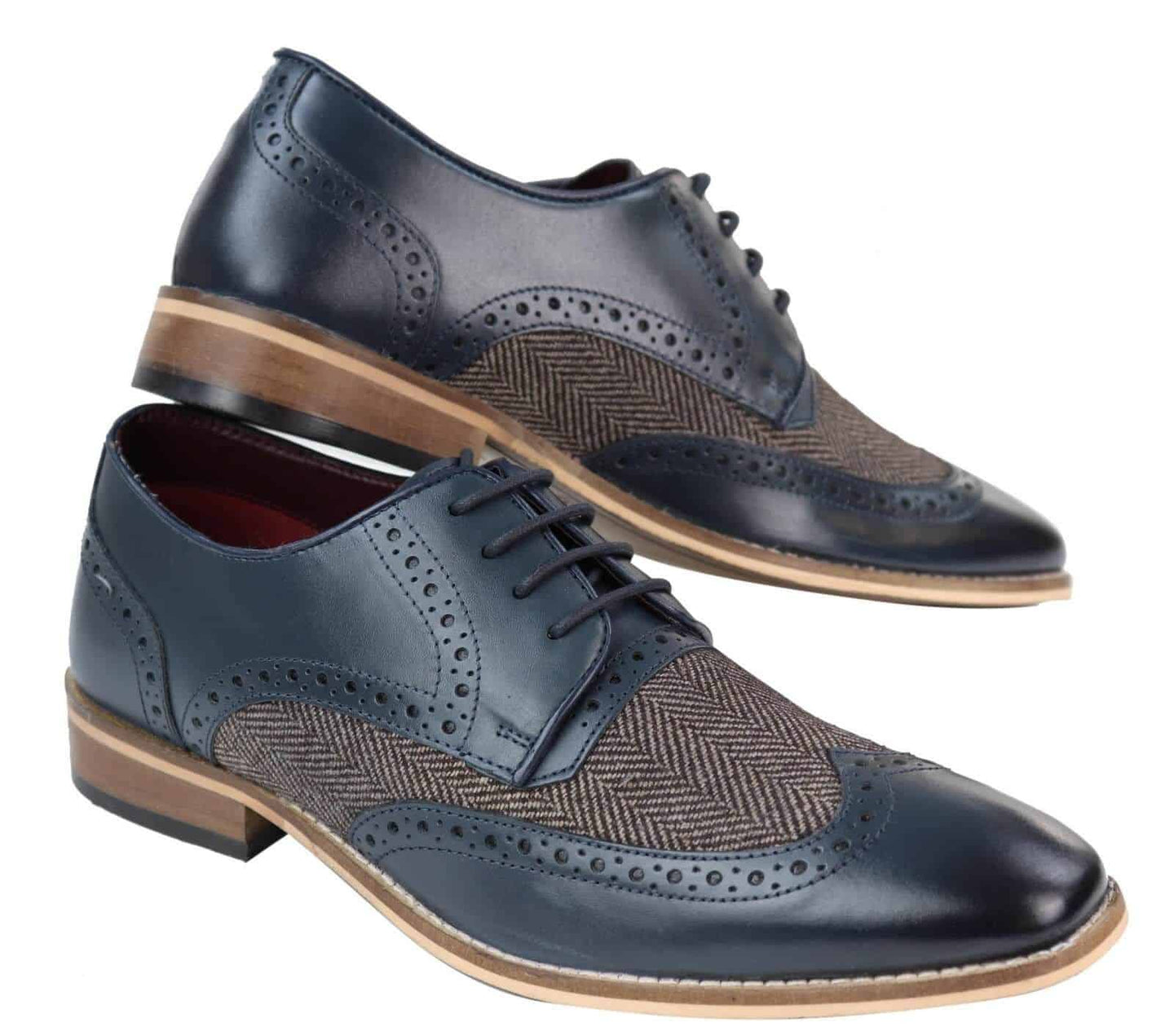 Sapatos masculinos de couro e tweed estilo Gatsby dos anos 1920