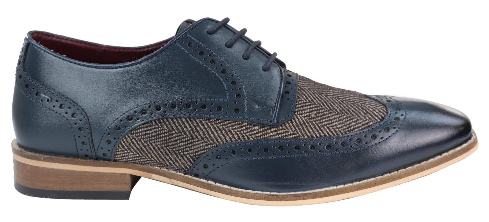 Sapatos masculinos de couro e tweed estilo Gatsby dos anos 1920