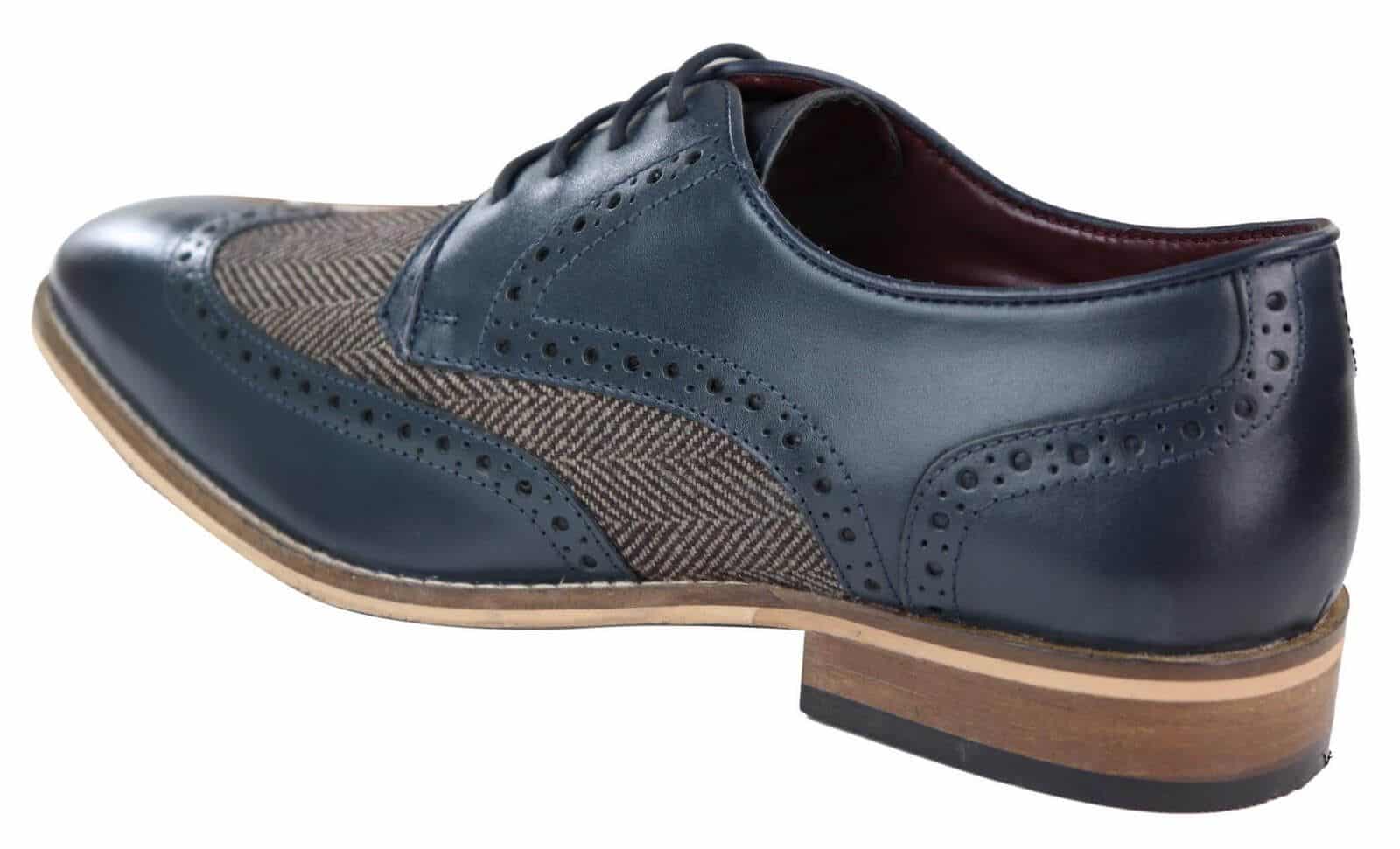 Sapatos masculinos de couro e tweed estilo Gatsby dos anos 1920