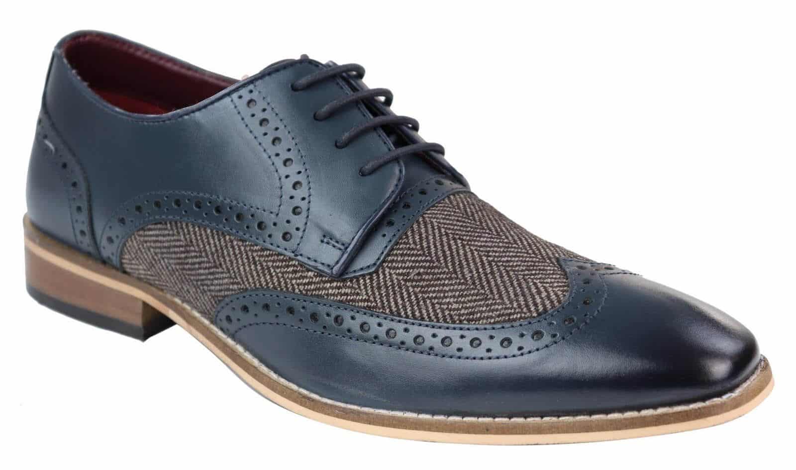 Sapatos masculinos de couro e tweed estilo Gatsby dos anos 1920