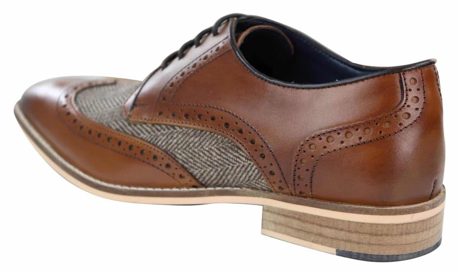 Sapatos masculinos de couro e tweed estilo Gatsby dos anos 1920
