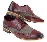 Sapatos masculinos de couro e tweed estilo Gatsby dos anos 1920
