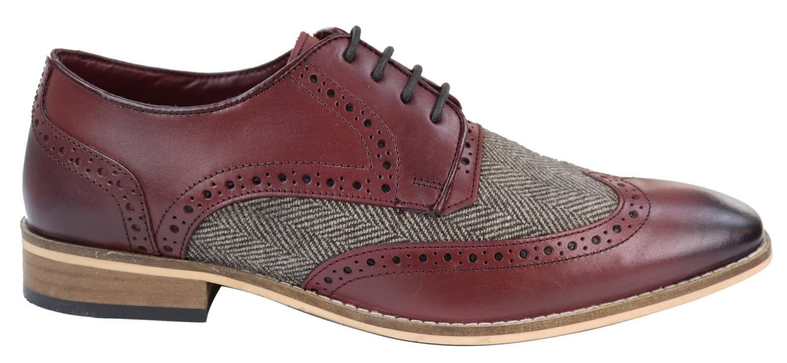 Sapatos masculinos de couro e tweed estilo Gatsby dos anos 1920